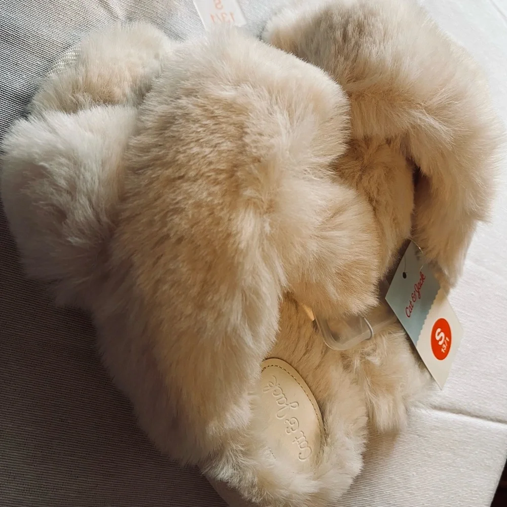 Cat & Jack Girls Faux Fur Fuzzy Soft Slide Cross Over Slippers S 13/1
